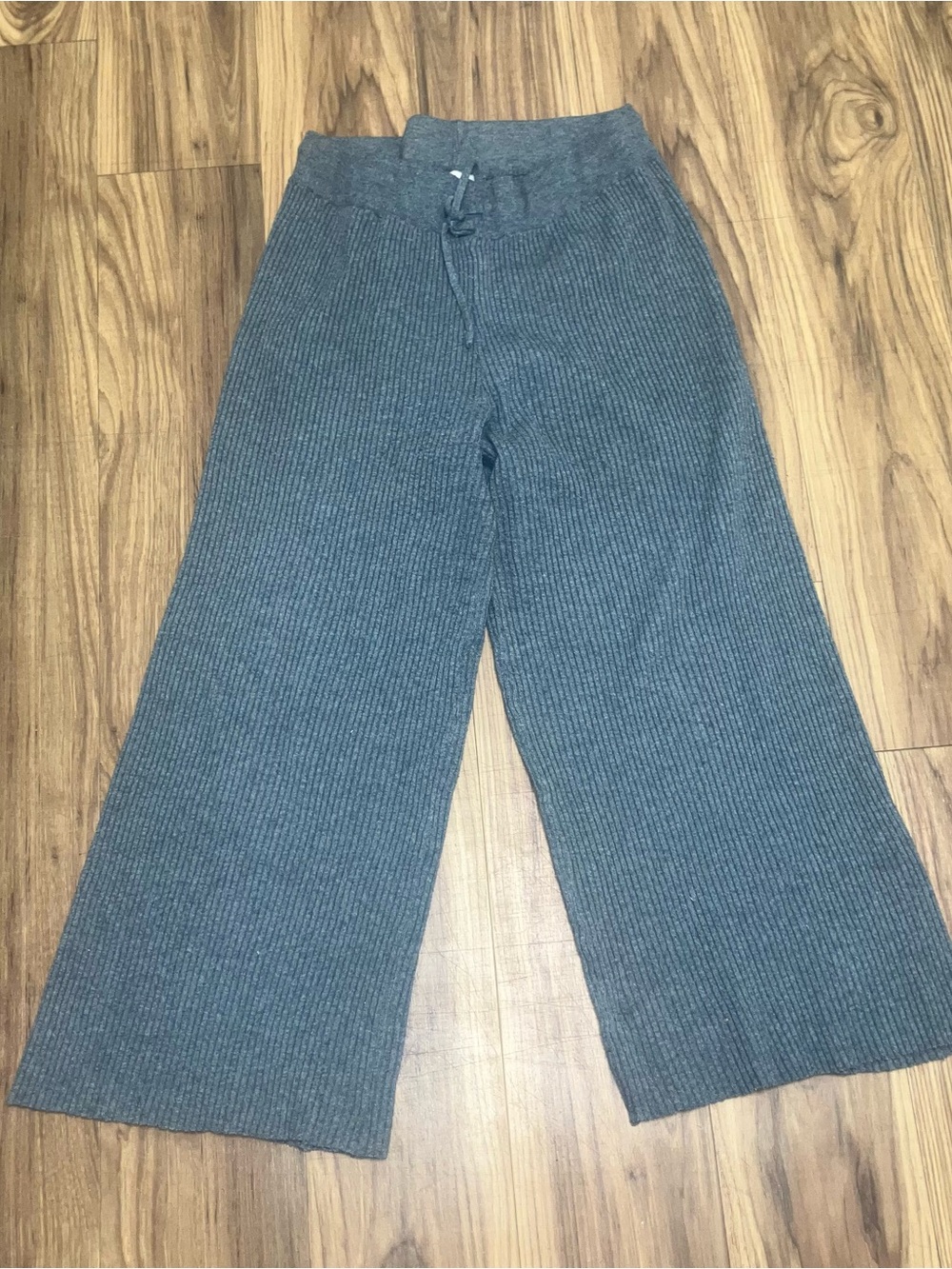 Source Unknown Wide-Leg Ribbed Knit Pants — Charcoal Gray
